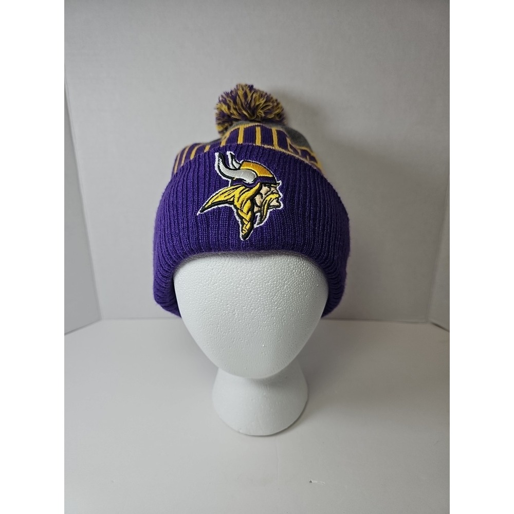 MINNESOTA VIKINGS KNIT POM‎ POM STYLE CUFF STOCKING HAT CAP BEANIE